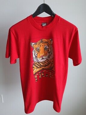 Vintage 1989 Screen Stars Tiger Graphic T-Shirt Red Single Stitch 50/50 M